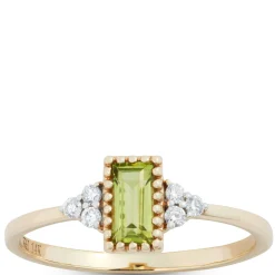 Emerald Cut Peridot and Diamond Ring, 14K Yellow Gold Discount