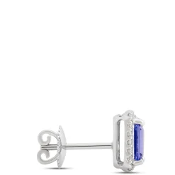 Emerald Cut Tanzanite and Diamond Studs, 14K White Gold Sale