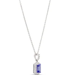 Emerald Cut Tanzanite Pendant with Diamond Halo, 14K White Gold Sale