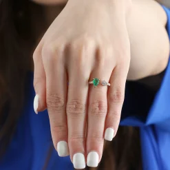 Emerald & Diamond Open Shank Ring, 14K Yellow Gold Clearance