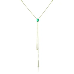 Emerald & Diamond Stationary Lariat Necklace, 14K Yellow Gold Clearance