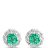 Emerald Stud Earrings with Diamond Halo, 14K White Gold Discount
