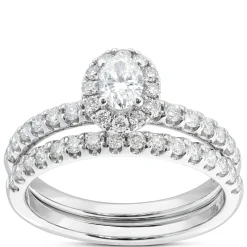 Fancy Cut Diamond Halo Bridal Set, 14K White Gold Clearance