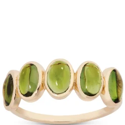 Five Oval Green Tourmaline Ring, 14K Yellow Gold