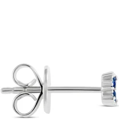 Floral Shape Sapphire and Diamond Single Stud, 14K White Gold Discount