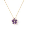 Flower Shaped Amethyst and Diamond Pendant, 14K Yellow Gold Online