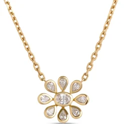 Flower Shaped Bezel Set Diamond Necklace, 14K Yellow Gold Discount