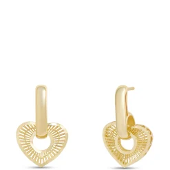 Fluted Heart Earrings with Diamond Cut Edge, 14K Yellow Gold Outlet
