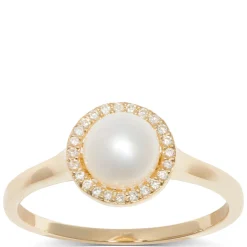 Freshwater Cultured Pearl Ring with Diamon Halo Setting, 14K Yellow Gold Discount