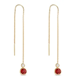 Garnet and White Topaz Threader Earrings, 14K Yellow Gold Best