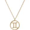 Gemini Zodiac Sign Pendant Necklace, 14K Yellow Gold New