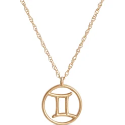 Gemini Zodiac Sign Pendant Necklace, 14K Yellow Gold New