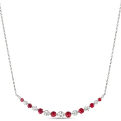 Graduated Round Ruby and Diamond Necklace, 18K White Gold