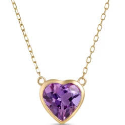 Heart Shaped Amethyst Pendant Necklace, 14K Yellow Gold Best
