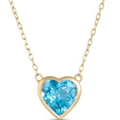 Heart Shaped Blue Topaz Pendant Necklace, 14K Yellow Gold Hot