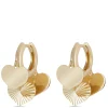 Heart Shaped Dangle Hoop Earrings in 14K Yellow Gold Hot
