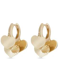 Heart Shaped Dangle Hoop Earrings in 14K Yellow Gold Hot