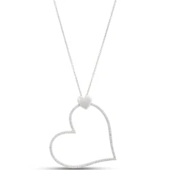 Heart Shaped Diamond Pendant Necklace, ½ Carat Total Weight, 14K White Gold New