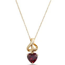Heart Shaped Garnet Pendant Necklace, 14k Yellow Gold Clearance