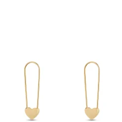 Heart Shaped Pin Hoops, 14K Yellow Gold Clearance