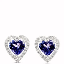 Heart Shaped Tanzanite Studs, 14K White Gold New