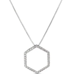 Hexagon Diamond Pendant, 14K White Gold Sale