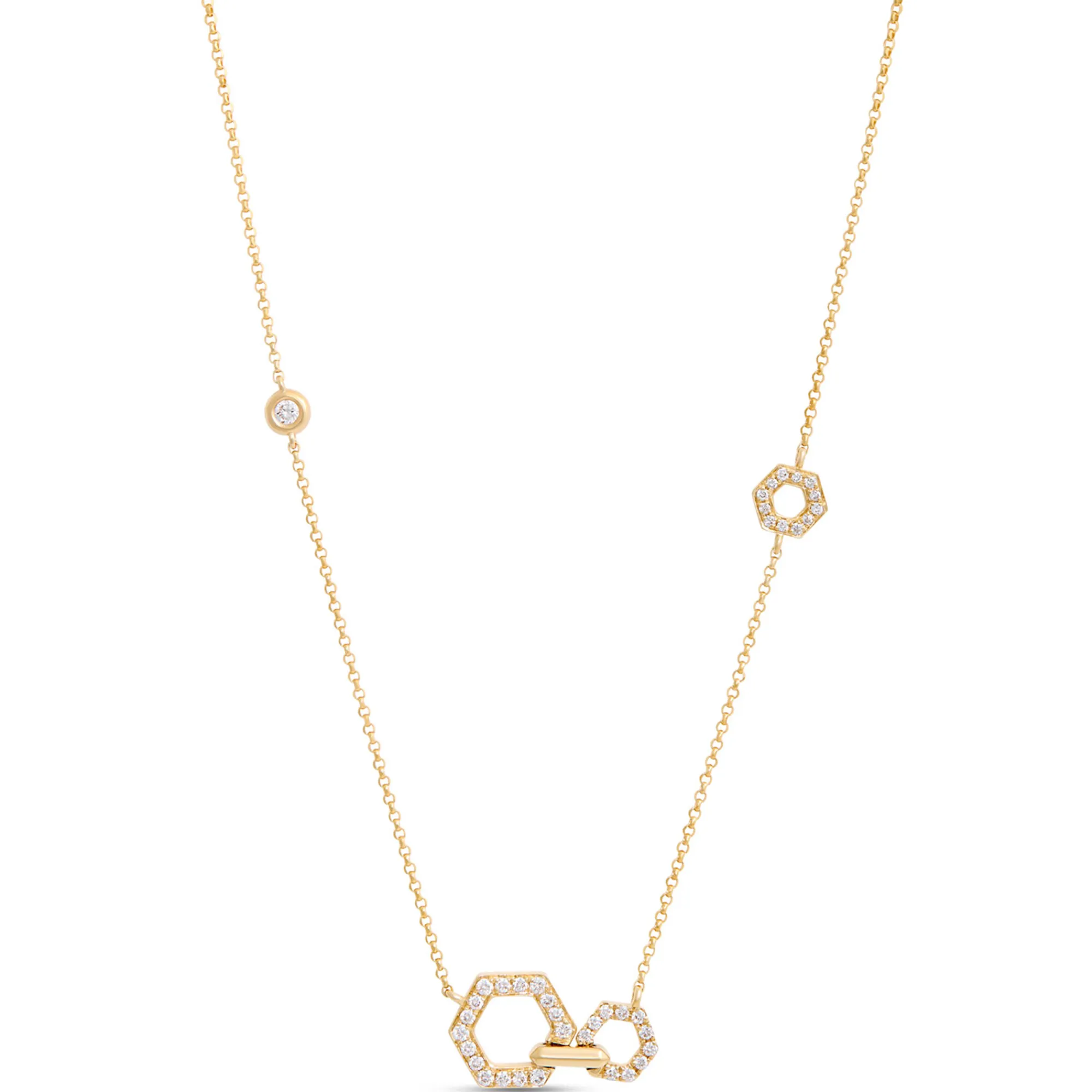Hex Shaped Stations Diamond necklace, 14K Yellow Gold Discount
