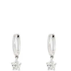 Huggie Hoops With Diamond Drops, 18K White Gold Outlet