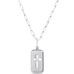 Ikuma Square Cross Diamond Pendant on Paperclip Chain, 14K White Gold Outlet