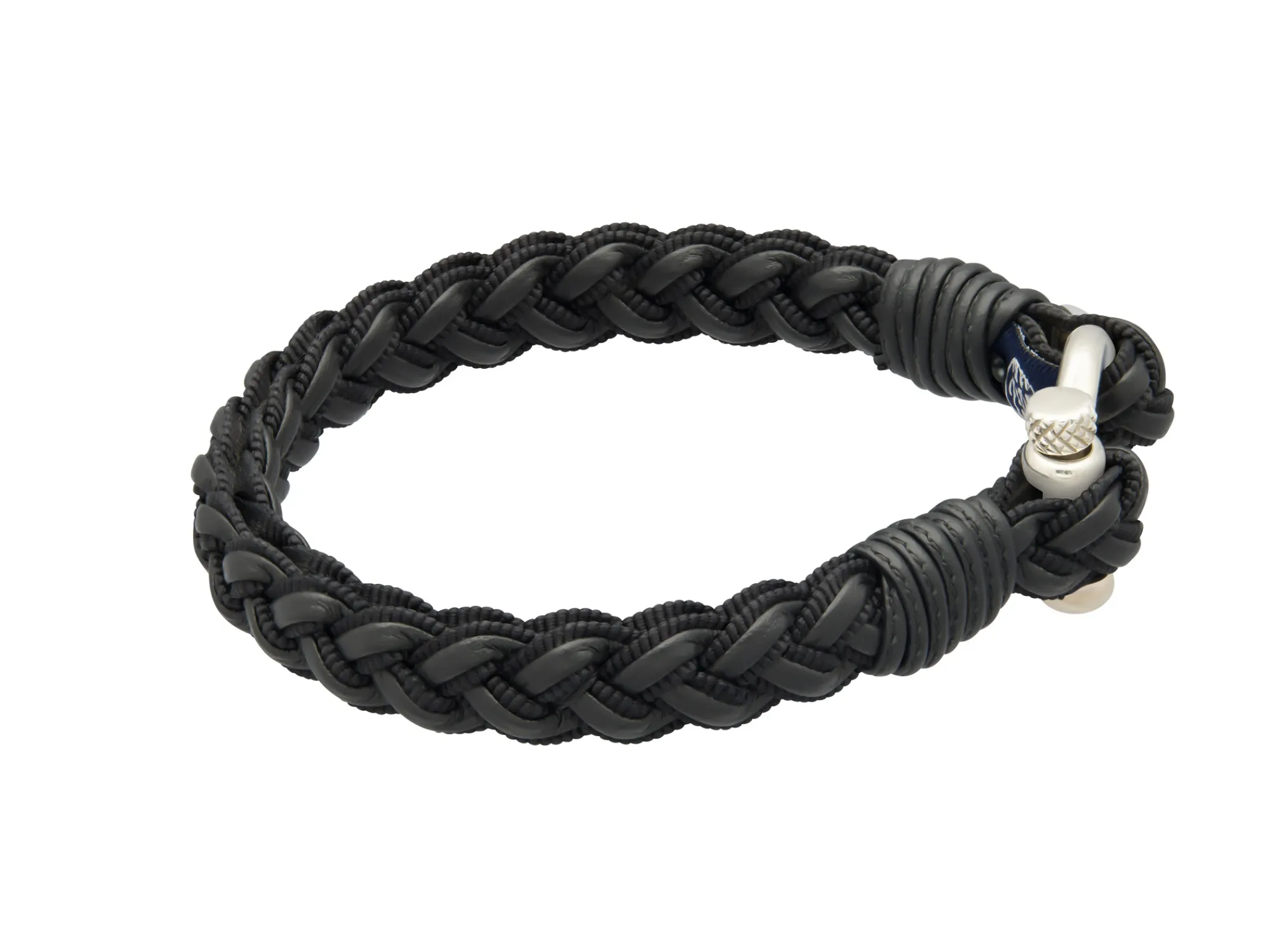 8.5-Inch Black Braided Leather Gents Bracelet, Sterling Silver Buckle Outlet