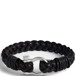 8.5-Inch Black Braided Leather Gents Bracelet, Sterling Silver Buckle Outlet