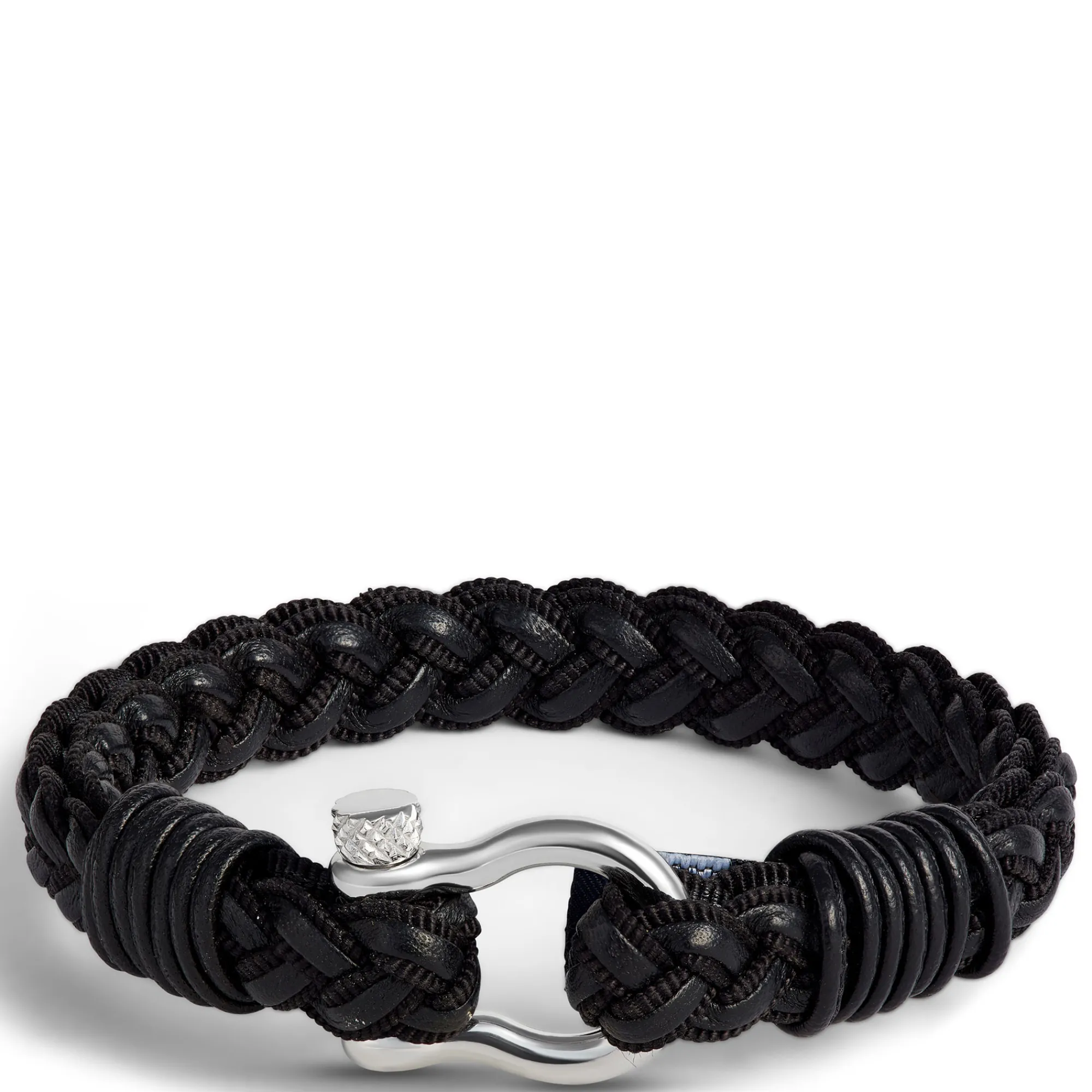 8.5-Inch Black Braided Leather Gents Bracelet, Sterling Silver Buckle Outlet