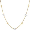 18-Inch Cube and Round Bead Station Necklace, 14K Yellow Gold
