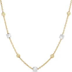 18-Inch Cube and Round Bead Station Necklace, 14K Yellow Gold