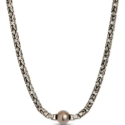 22-Inch Cultured Tahiti Pearl Ruthenium Plated Silver Necklace Hot