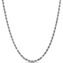 24-Inch Diamond Cut Rope Link Necklace, 14K White Gold Clearance