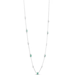 18-Inch Oval Emerald Station Necklace, 14K White Gold