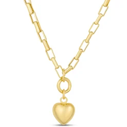 Toscano 18-Inch Puffed Heart Pendant on rectangle Link Chain, 14K Yellow Gold Discount