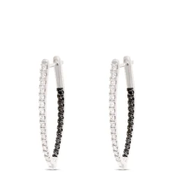 Inside-Outside Black and White Diamond Hoops, 14K White Gold Outlet