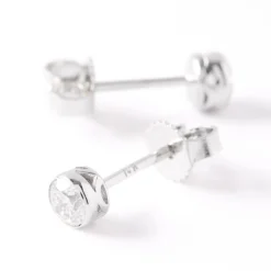 Invisible Bezel Classic Round Diamond Studs, ½ Carat, 14K White Gold Outlet