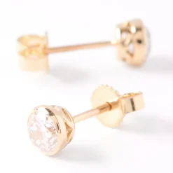 Invisible Bezel Classic Round Diamond Studs, 1 Carat, 14K Yellow Gold New