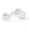 Invisible Bezel Solitaire Princess Cut Diamond Studs, 14K White Gold Outlet