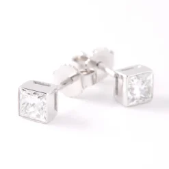 Invisible Bezel Solitaire Princess Cut Diamond Studs, 14K White Gold Discount