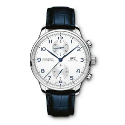 IWC Portugieser Silver Dial Blue Detailed Chronograph Watch, 41mm Clearance