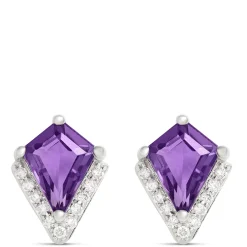 Kite Amethyst Diamond Studs, 14K White Gold Online