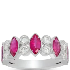 Marquise Diamond and Ruby Ring, 14K White Gold Size 7 Outlet