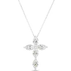 Marquise Diamond Cross Necklace, 2 Total Carat Weight, 14K White Gold Outlet