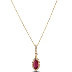 Marquise Ruby & Diamond Halo Necklace 14K Hot