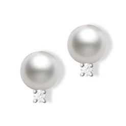 Mikimoto A+ Akoya Cultured Pearl & Diamond Stud Earrings 18K, 6mm