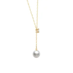 Mikimoto Akoya Cultured Pearl & Diamond 'Y' Drop Necklace 18K Discount